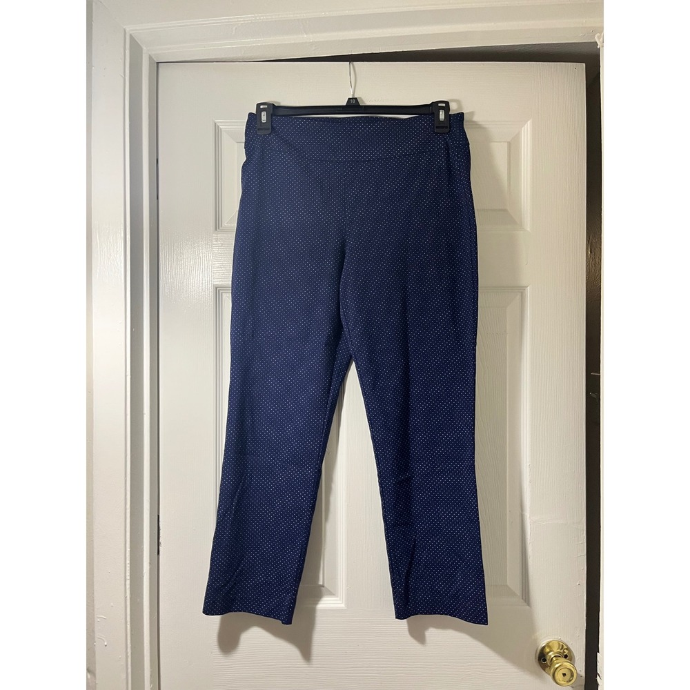 ATTYRE New York Womens Navy Blue Polka Dot Pull On Straight‎ Leg Pants Size 10